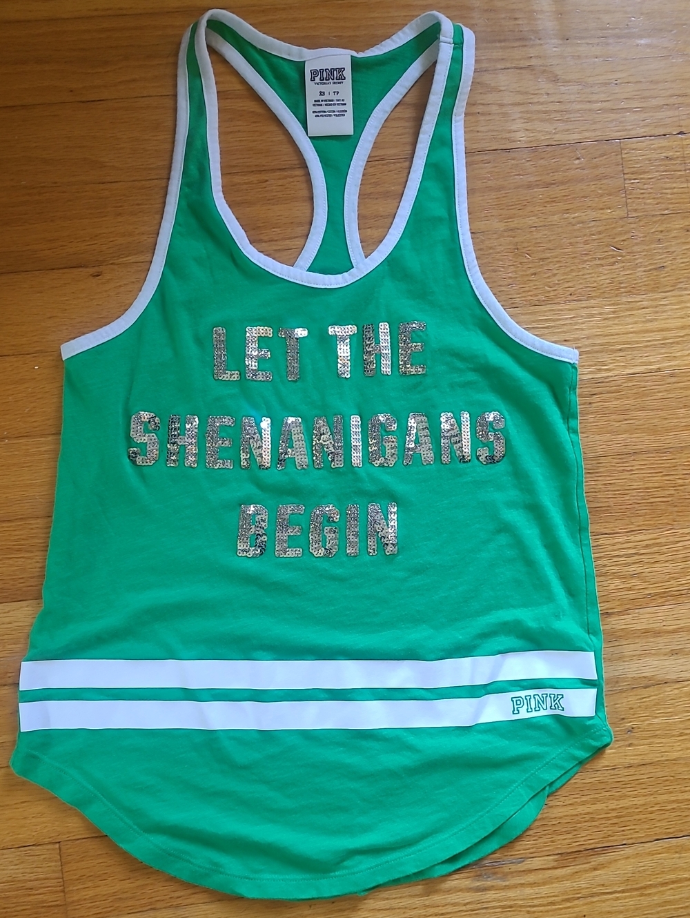 Let The Shenanigans Begin BLINGY Sequined Tank By PINK VS, Sz XS, NWOT
